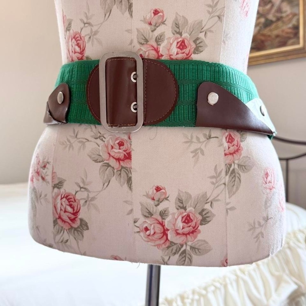 green belt 90s green belt brown faux leather accents